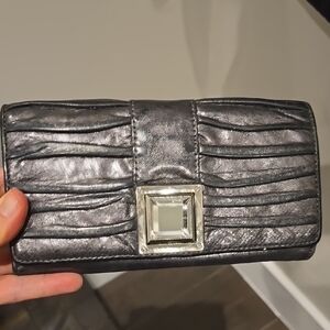 Grey Leather Clutch with Silver Accent Michael Kors